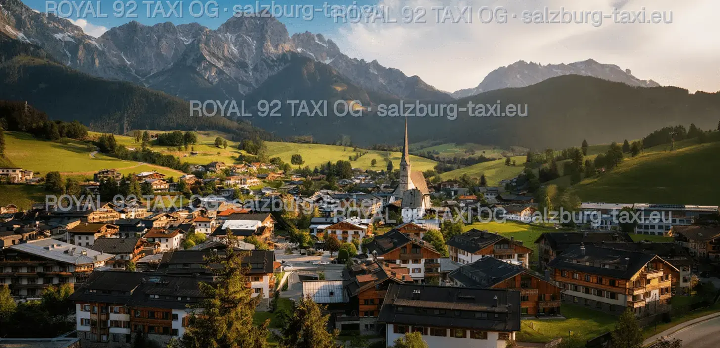 Salzburg Airport to Maria Alm private transfer Maria Alm village and church beneath the Hochkönig mountains in the Salzburg Alps