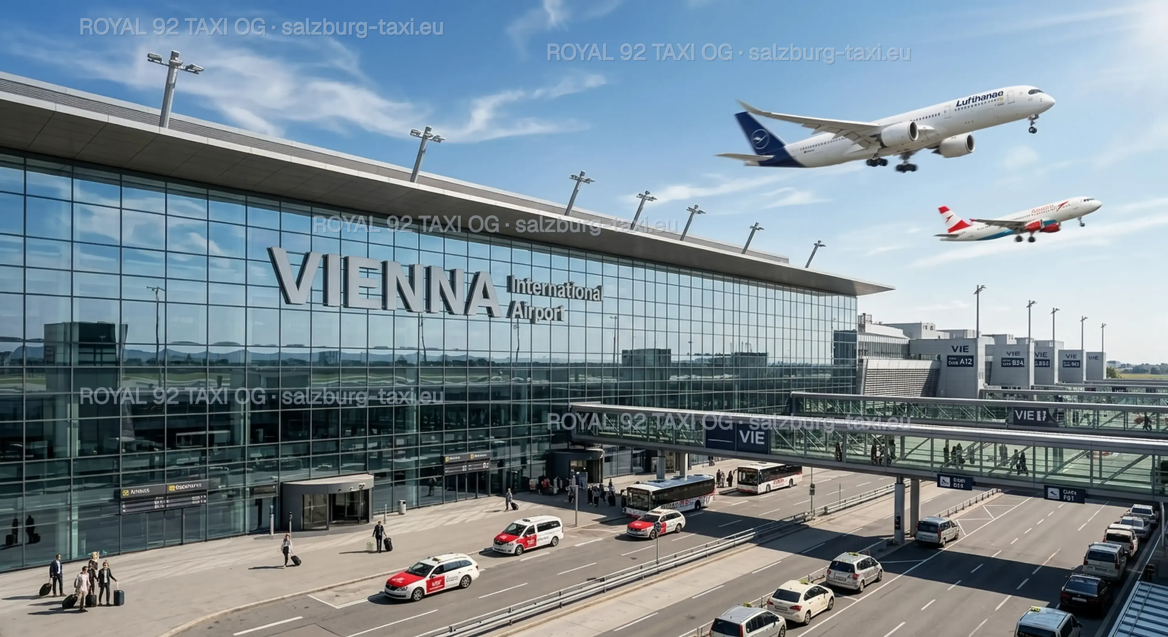 Vienna Airport to Salzburg Private Transfer Vienna Airport terminal exterior with international aircraft